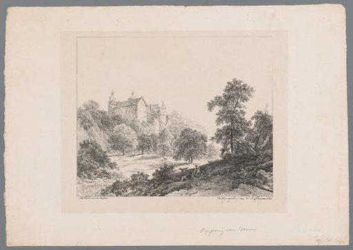 View of a castle in a wooded landscape near Namur
