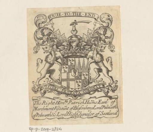 Ex libris of The Right Honble. Patrick Hume Earl of Marchmont Viscount of Blasonberry Lord Polwarth of Polwarth & Lord High Chancellor of Scotland