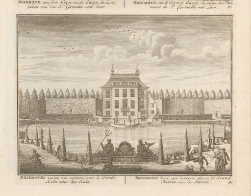 View of the garden with pond of the country estate Driemond