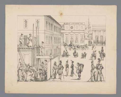 City view with various figures