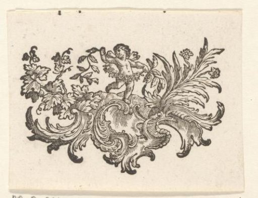 Vignette with putto and leaf motif