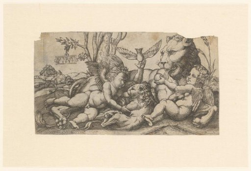 Lion with Cub and Two Putti
