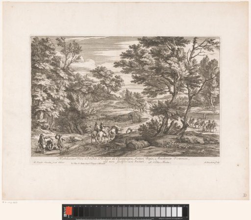 Title Print with a Landscape of Travelers on Horseback