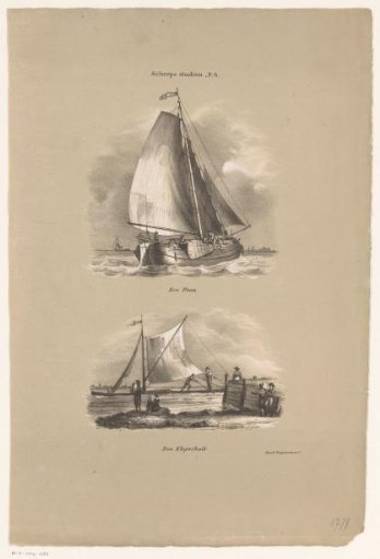 Poon at sea and a hinged boat along the waterfront