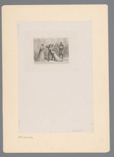 Élise kneeling before her confused father