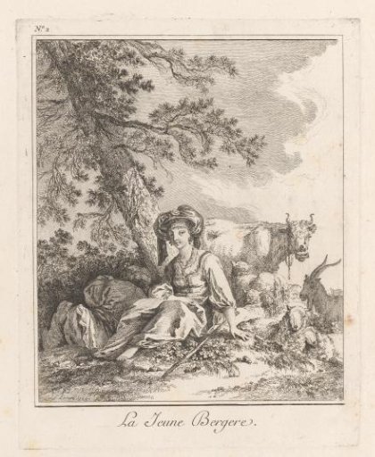 Seated shepherdess under a tree