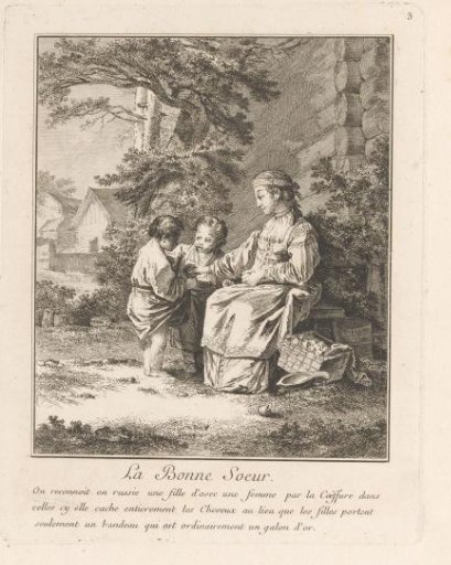 Young woman feeding two children