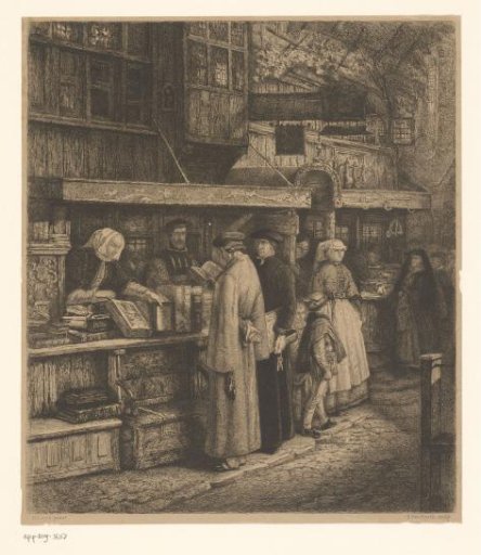 View of the bookshop of Jacob van Liesvelt in Antwerp in the sixteenth century