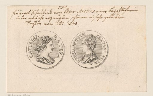 Coin with portraits of Caterina Sandella of Venice and her daughter Adria Aretino