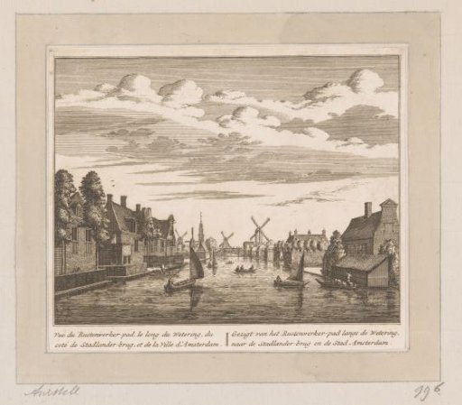 View of a canal towards the Stadlanderbrug and Amsterdam