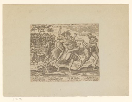 Two men being paraded on a donkey