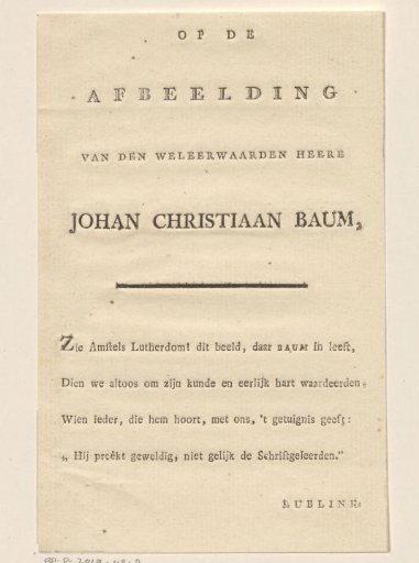Verse on Johan Christiaan Baum