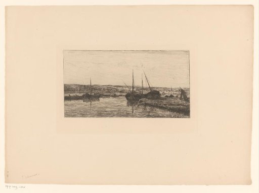 River landscape with moored sailing boats
