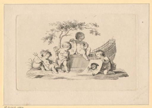 Vignette with putti holding a portrait of Willem Teunisz. Block