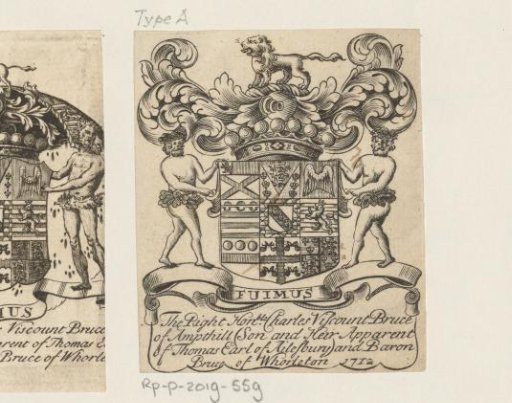 Ex libris of Charles Viscount Bruce of Ampthill (Son and Heir Apparent of Thomas Earl of Ailesbury) and Baron Bruce of Whorleton