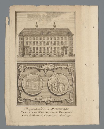 View of the Walen Orphanage on the Vijzelgracht in Amsterdam and medal for the first centenary