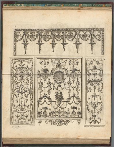 Compositions with Minerva and a putto on a dolphin