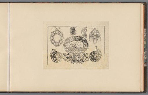 Designs for jewelry and a lid for a snuffbox