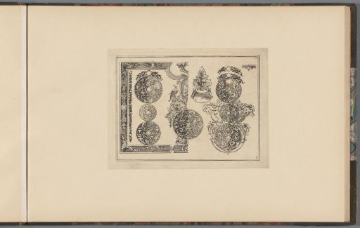 Designs for clock cases with ornamental border and bird