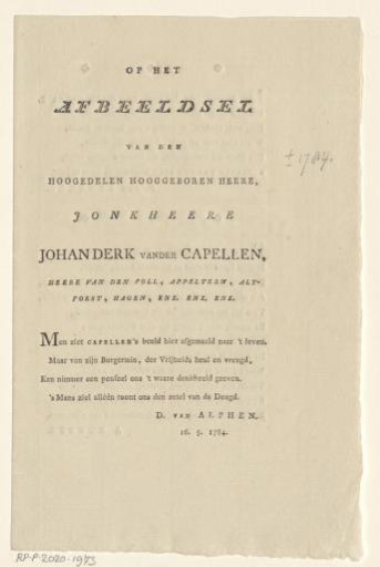 Four Praise Poems on the Politician Joan Derk van der Capellen tot den Pol
