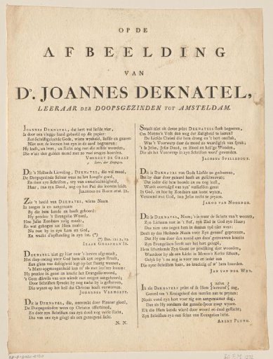 Text page accompanying a portrait of Joannes Deknatel