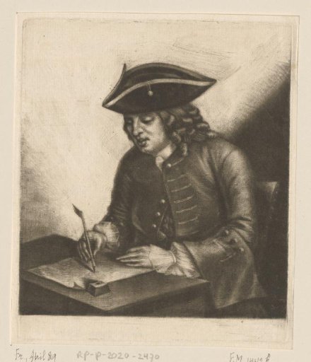 Portrait of a writing man at a desk, possibly Pieter Louw