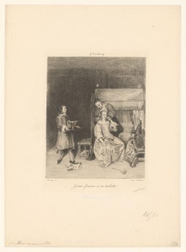 Young woman with servants at her toilet