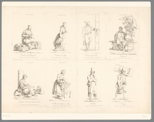Eight street vendors and other figures from Trieste