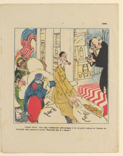 Woodrow Wilson Receiving Sacks of Money from Various Countries