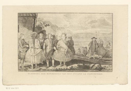Figures in costume on the island La Conception near Chile, possibly now the island Santa Maria