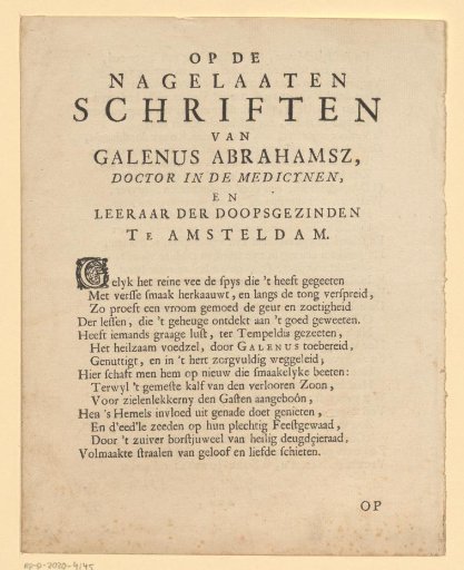 Page from: Galenus Abrahamsz van den Haan, Some Posthumous Writings, 1707