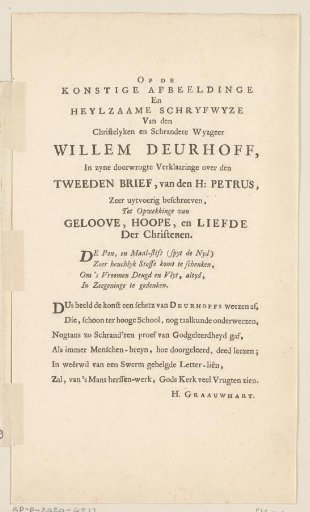 Text page accompanying a portrait of Willem Deurhoff