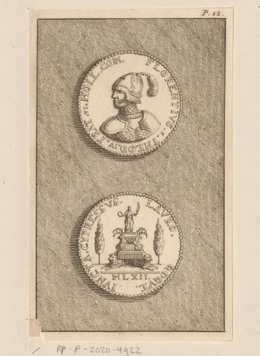 Front and back of a coin with the portrait of Floris I, Count of Holland