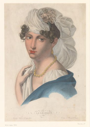 Woman with golden earring, necklace and white veil