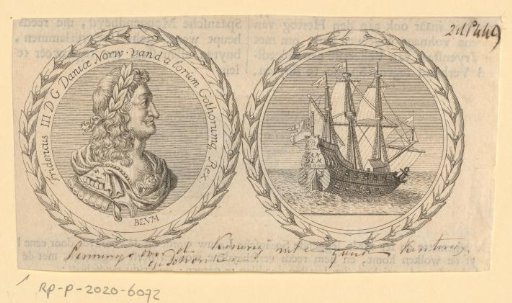 Obverse and Reverse of a Medal with the Portrait of Frederick III of Denmark and Norway and a Danish Warship
