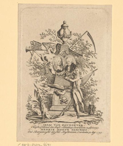 Column of fame with portraits of Isaak van Goudoever and Hendrik Danielsz. Hooft