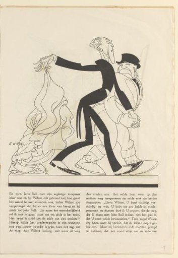 John Bull and Woodrow Wilson Walk Hand in Hand as Wilson Casts Aside the Robe of Peace