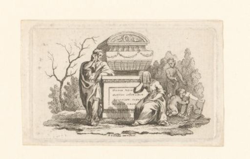 Mourning figures at a sarcophagus