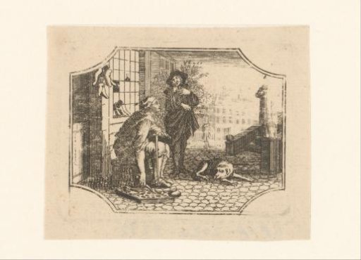 Shoemaker in conversation with a man on the street
