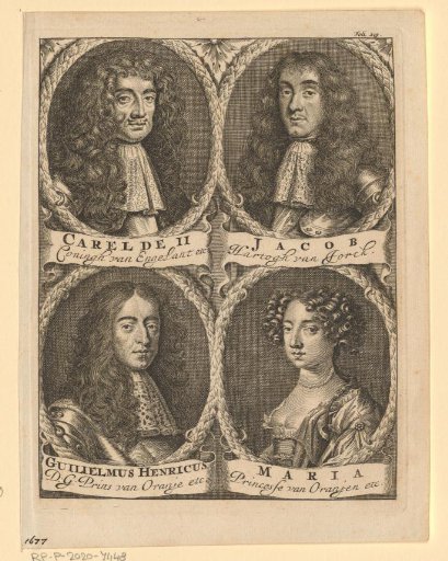 Portrait of Charles II, King of England, James II, King of England and Scotland, William III, King of the Netherlands, and Mary II Stuart, Queen of England, Scotland, and Ireland