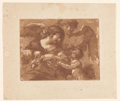 Mother with child and a guardian angel