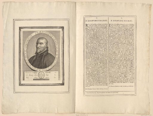 Portrait of Goswin Nickel and text sheet on his life