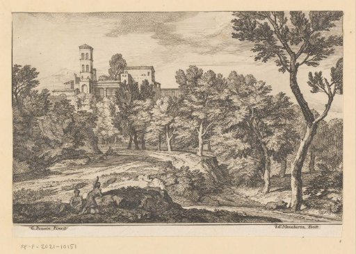 Landscape with trees and a tower
