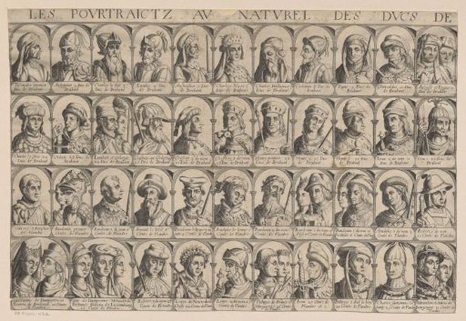 Portraits of 44 Dukes of Brabant and Counts of Flanders, from Taxandre to Maximilian I of Habsburg, Emperor of the Holy Roman Empire