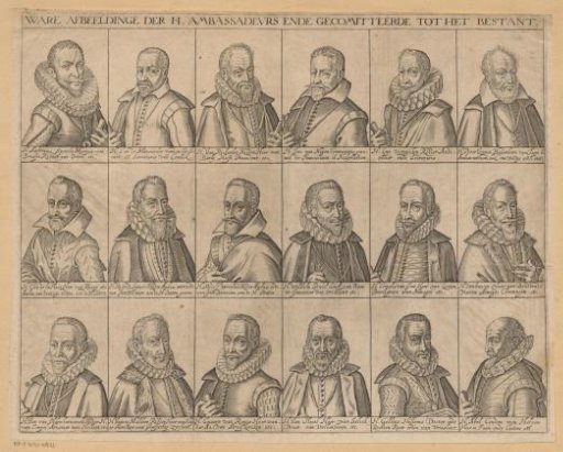 Portraits of eighteen participants in the peace negotiations