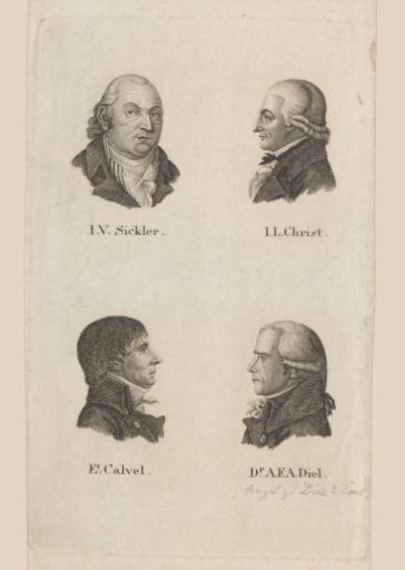 Portraits of Johann Volkmar Sickler, Johann Ludwig Christ, Etienne Calvel, and August Friedrich Adrian Diel