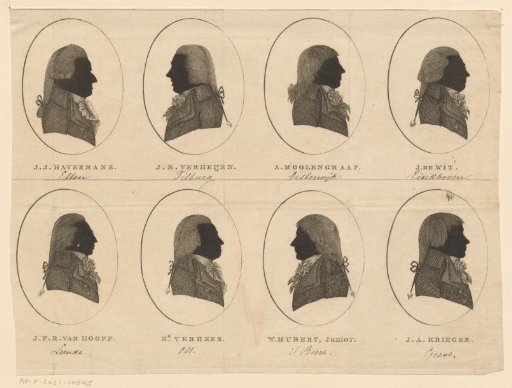 Silhouette portraits of eight politicians from Brabant