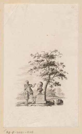 Man with a child before a bust of Johann Caspar Lavater