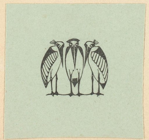 Vignette with three marabou storks