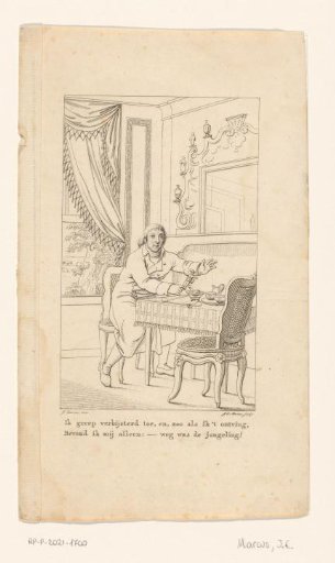 Man Sitting at a Table with a Doll in His Hand
